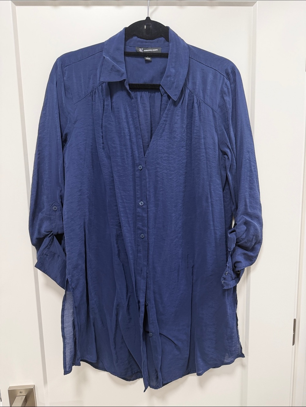 Inc International Navy Blue Long Button-Up Tunic